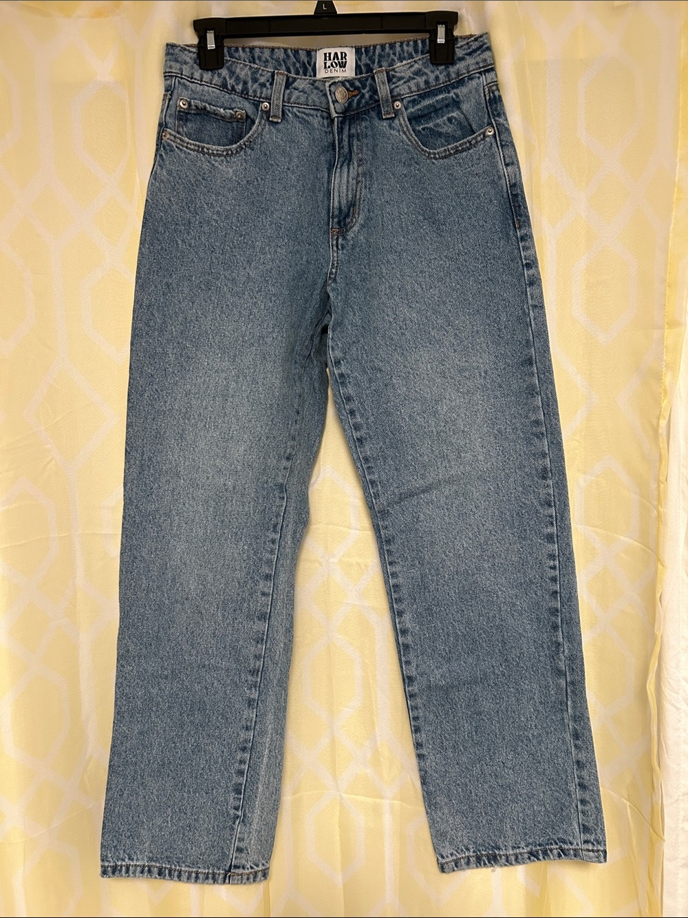 Harlow high rise medium wash straight leg denim